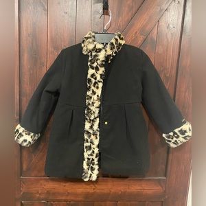 London Fog Black with cheetah, side pockets, Girl Coat size 5-6